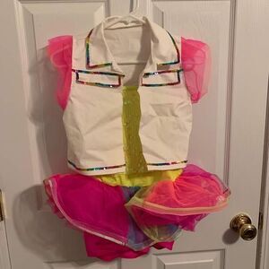 Girls' Rainbow Sequin Dance Costume with Tutu and Vest